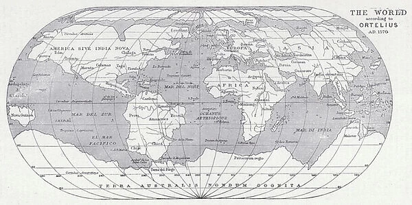 The world according to Ortelius, AD 1570 (litho)