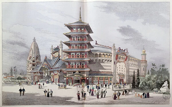 The World Tour at the Universal Exposition of 1900, Paris (coloured engraving)