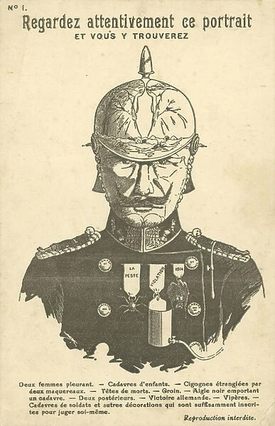 World War I anti-German propaganda postcard (litho)