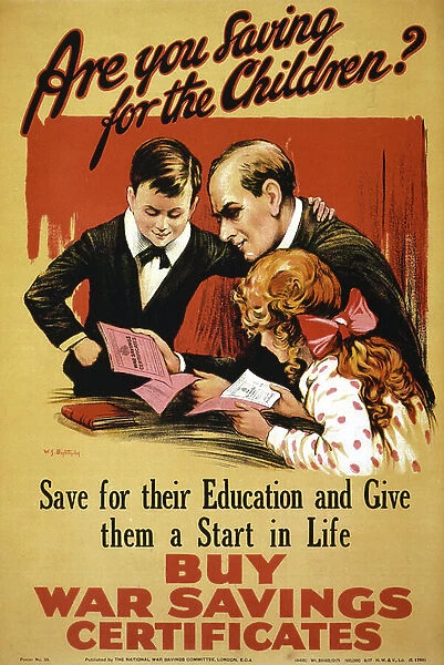 World War I poster for wartime savings. Circa 1914-15