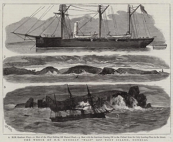 The Wreck of HM Gunboat 'Wasp'off Tory Island, Donegal (engraving)