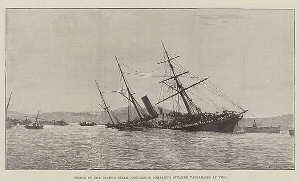 Wreck of the Pacific Steam Navigation Companys Steamer Valparaiso at Vigo (engraving)