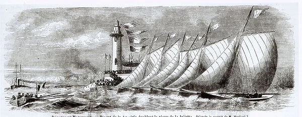 Yachts rounding the Joliette Lighthouse during the 1864 Regatta at Marseilles