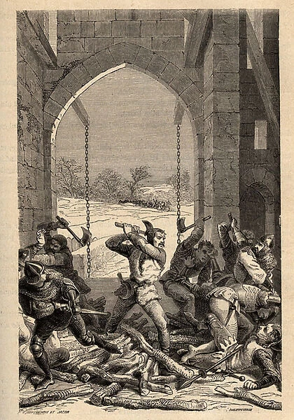 Hundred Years War: 'La prise du Chateau de Grand Fougeray by Bertrand Du Guesclin (1320-1380) en 1356, Grand-Fougeray, Ille et Vilaine'
