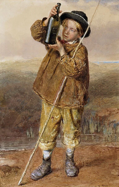 The Young Angler, (pencil and watercolour)