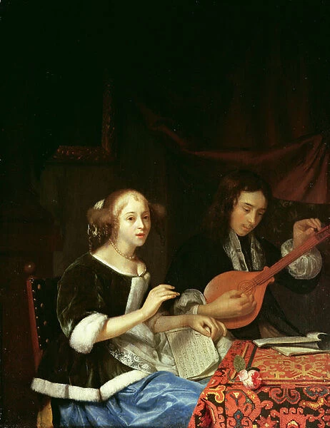 A Young Couple Making Music, c. 1665-70 (oil on panel)