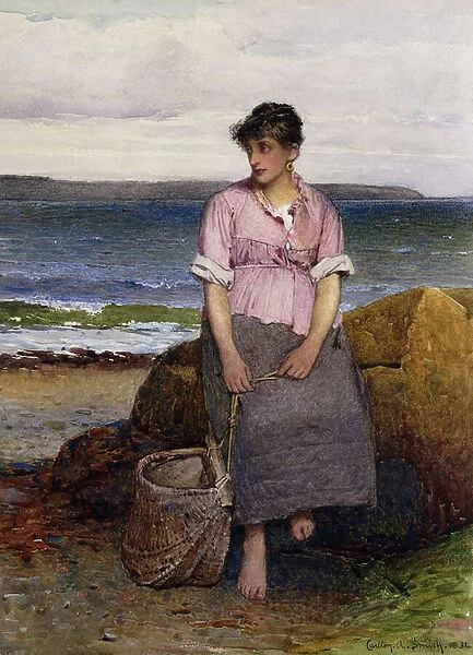 A Young Fishergirl by the Sea, 1884 (pencil and watercolour)