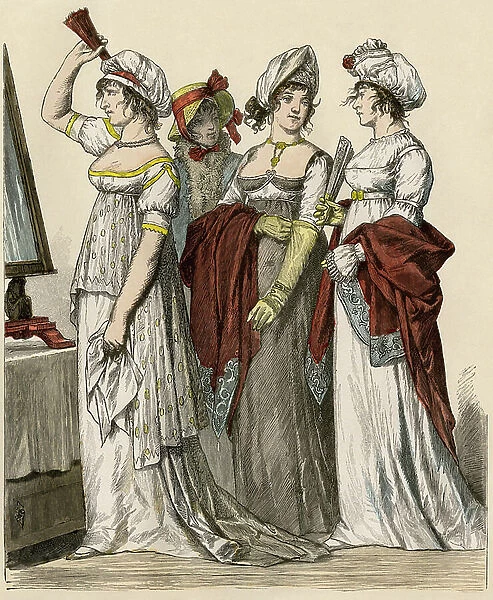 Young French and German women in Empire style prom dress, 1802-1804 - French and German ladies in Empire style gowns, 1802-1804
