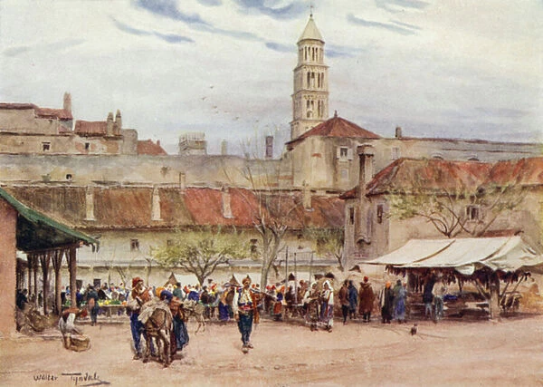Yugoslavia: Market Day in Split (colour litho)