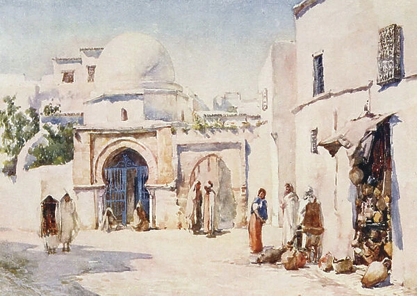 The Zaouia of the Rue Tourbet el Bey, Tunis (colour litho)