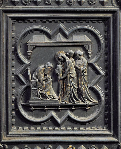 Zechariah Writes the Boys Name, fifth panel of the South Doors of the Baptistery of