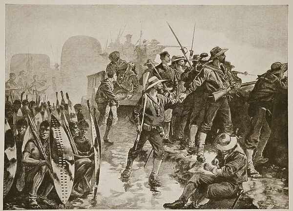 The Zulu War: Defending a Laager against a Zulu attack (litho)