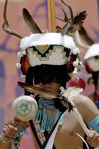 Zuni Pueblo Red-Tailed Hawk Dancer performing the Deer Dance at the Gallup Intertribal Ceremonials, New Mexico