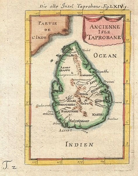 1686, Mallet Map of Ceylon or Sri Lanka, Taprobane, topography, cartography, geography