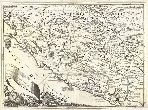 1690, Coronelli Map of Montenegro, topography, cartography, geography, land, illustration