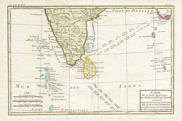1780, Bonne Map of Southern India, Ceylon, and the Maldives, Rigobert Bonne 1727 - 1794