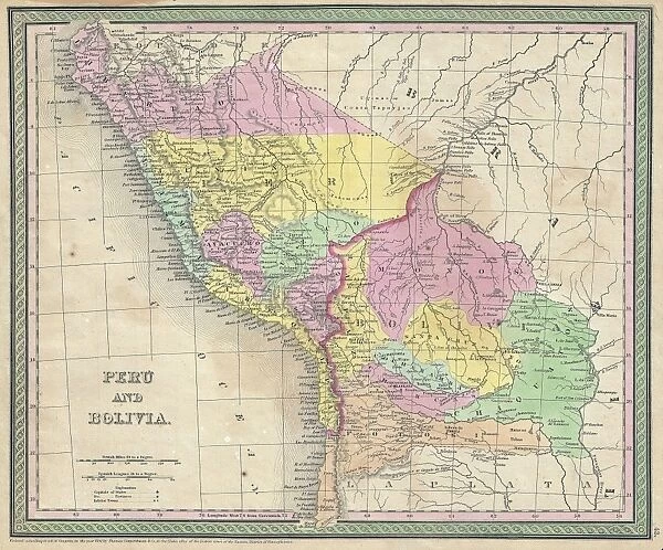 1850, Mitchell Map of Peru and Bolivia, topography, cartography, geography, land