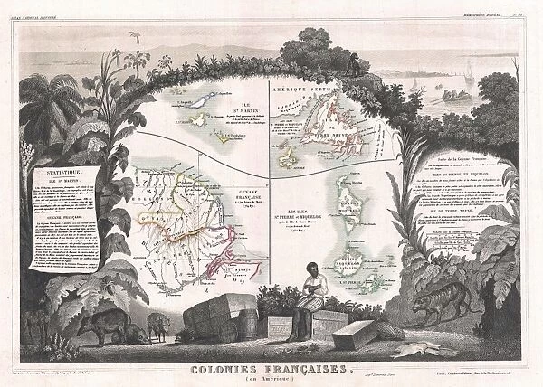 1852, Levasseur Map of Guyana, Miquelon, Newfoundland, and St. Martin, topography