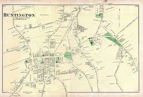 1873, Beers Map of the town of Huntington, Long Island, New York, topography, cartography