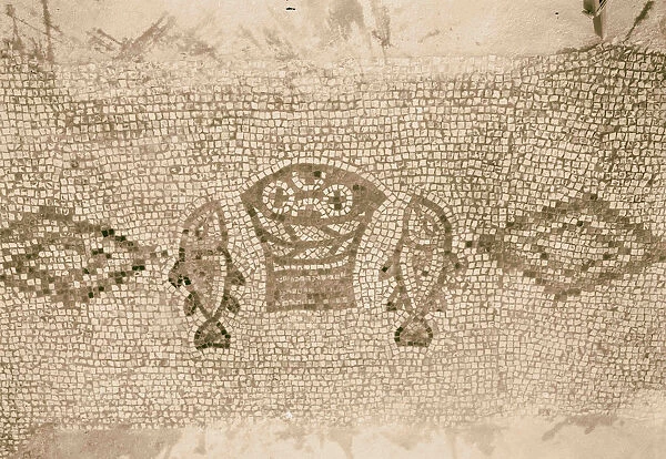 Ain Tabgha Mosaic floor Loaves fishes 1920 Israel