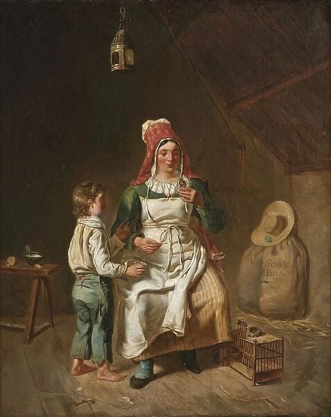 Anne-GeneviA┼íve Greuze Mother son bird painting