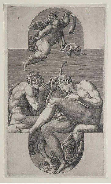 Apollo Pan putto blowing horn Ghisi Giorgio 1520-1582