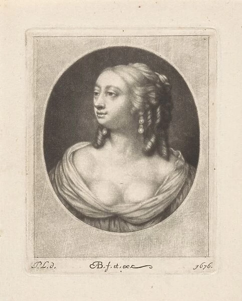 Bust of a young woman with half-naked bosom, Abraham Bloteling, 1676