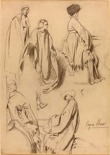 Byam Shaw, Studies of Men and Women in Medieval Dress, British, 1872 - 1919, graphite