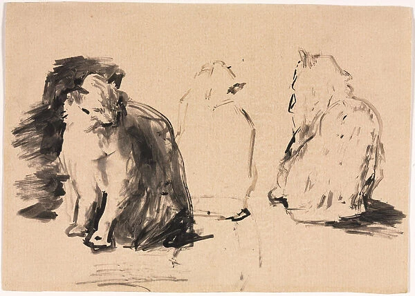 Cats recto Sketch Two Figures Embracing verso