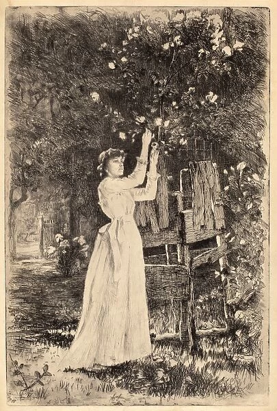 Charles Yardley Turner, Untitled (Woman Picking Blossoms), American, 1850 - 1918, c