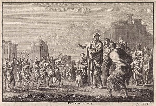 Christ and the ten lepers, Jan Luyken, Pieter Mortier, 1703 - 1762