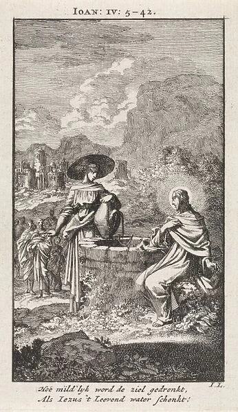 Christ and the Samaritan woman at the well, print maker: Jan Luyken, wed