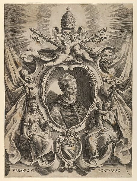 Drawings Prints, Print, Portrait, Pope Urban VII, decorative border, Artist, Cherubino Alberti