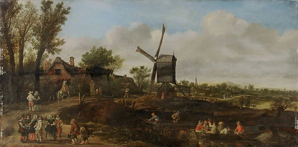 Dutch Landscape 1625 oil oak 46. 4 x 94. 2 cm signed lower center