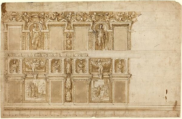 Felice Brusasorci, Italian (c. 1542-1605), A Palatial Wall Ornamented with Sculptures