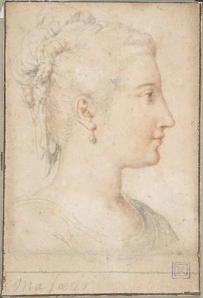 Head Woman Profile 16th century Black red chalk