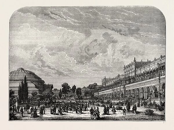 THE HORTICULTURAL GARDENS AND EXHIBITION BUILDING. London, UK, 19th century engraving