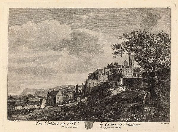 Jeanne Deny after Jan van der Heyden, View of a Hilltown, French, born 1749, engraving