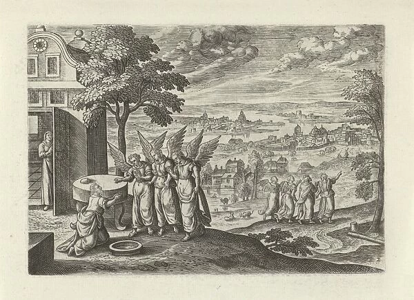 Landscape with Abraham and the Three Angels, Julius Goltzius, Hans Bol, J. Janssonius, c