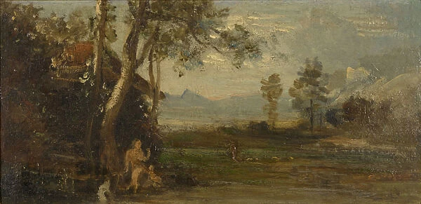 Landscape nude figure 1855  /  57 oil board 15. 5 x 31 cm