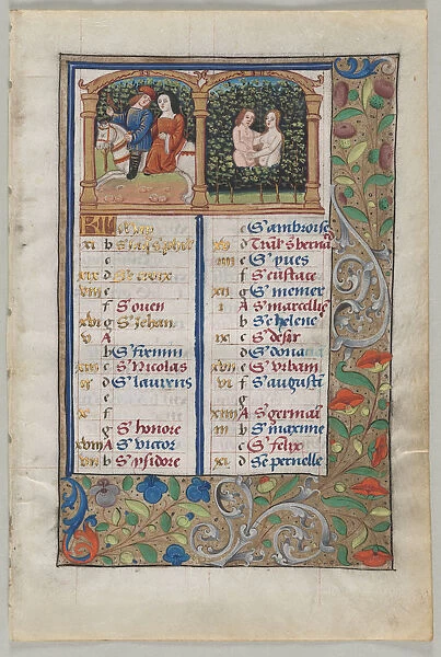 Leaf Book Hours Calendar Page recto 1510 France