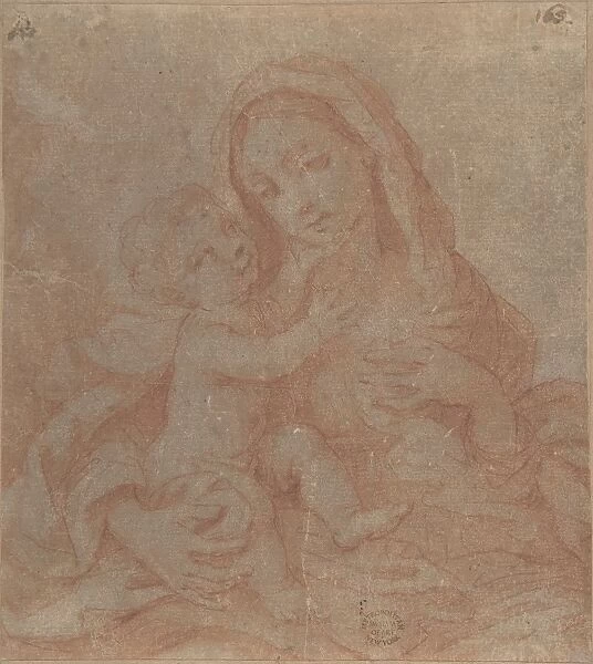 Madonna Child 17th century Red chalk cream paper