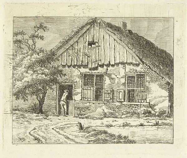 Man leans on the lower door of a farmhouse, Anthonie van den Bos, 1778 - 1838