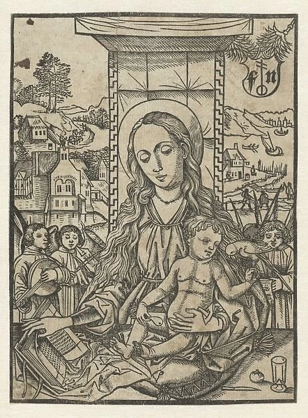 Mary and child with parrot, print maker: Monogrammist FN, Martin Schongauer, 1490 - 1500