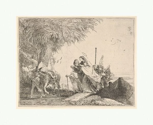 Mary helped Joseph angel stepping boat shore
