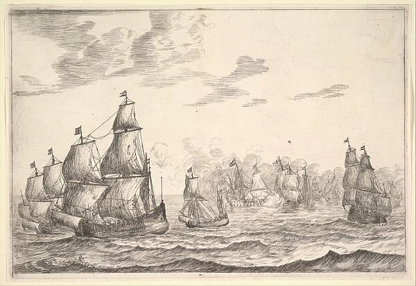 Naval Battle Scene 17th century Etching sheet