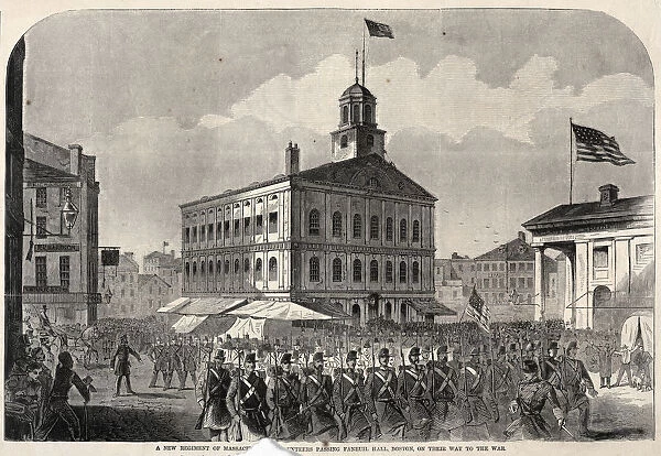New Regiment Massachusetts Volunteers passing Faneuil Hall