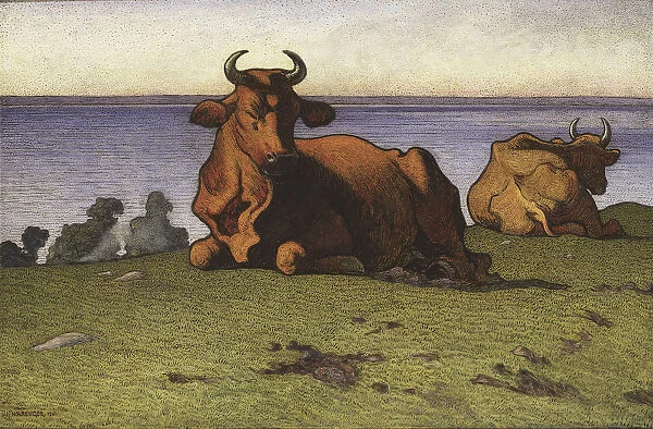 Nils Kreuger Resting Cows Motif A-land Landscape cows
