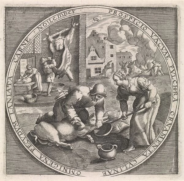 November: slaughter time, Anonymous, Crispijn van de Passe (I), Maerten de Vos, 1574