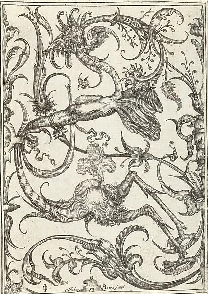 Panel with leaf tendrils and dragon, Johan Barra, Nicasius Rousseel, Wendel Dietterlin II